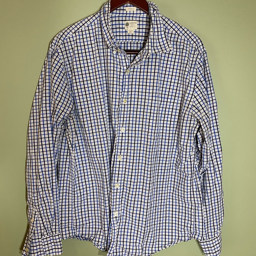 J crew men’s xl blue plaid long sleeve tailor fit